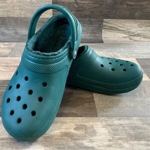 Crocs Dark Green 203591 Dual Comfort Women Size 9 Men Size 7 Faux Fur Lined